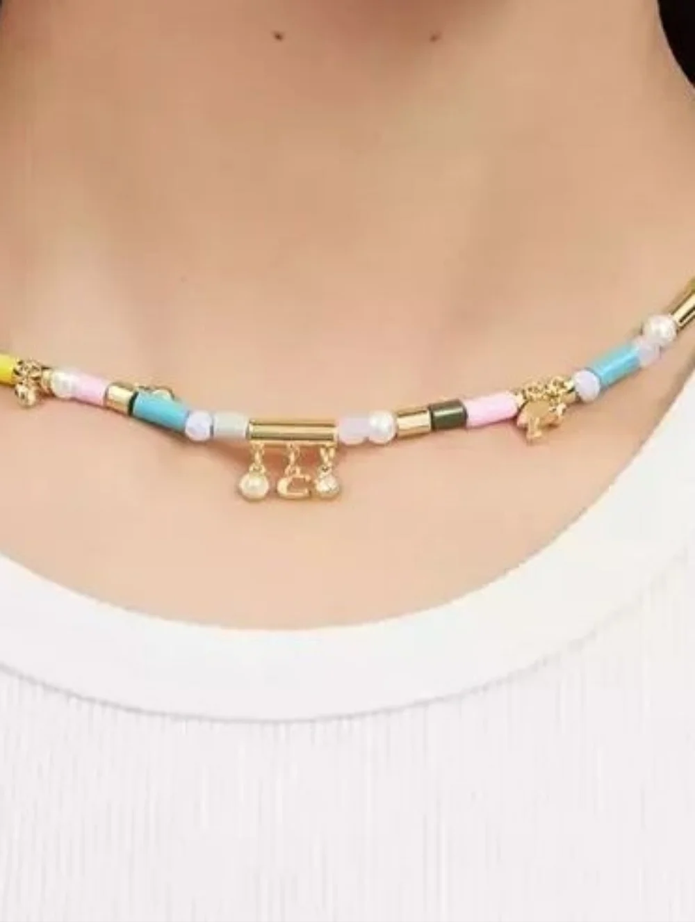 Coach Heart Multi Charm Beaded Necklace NWT - Picture 8 of 13